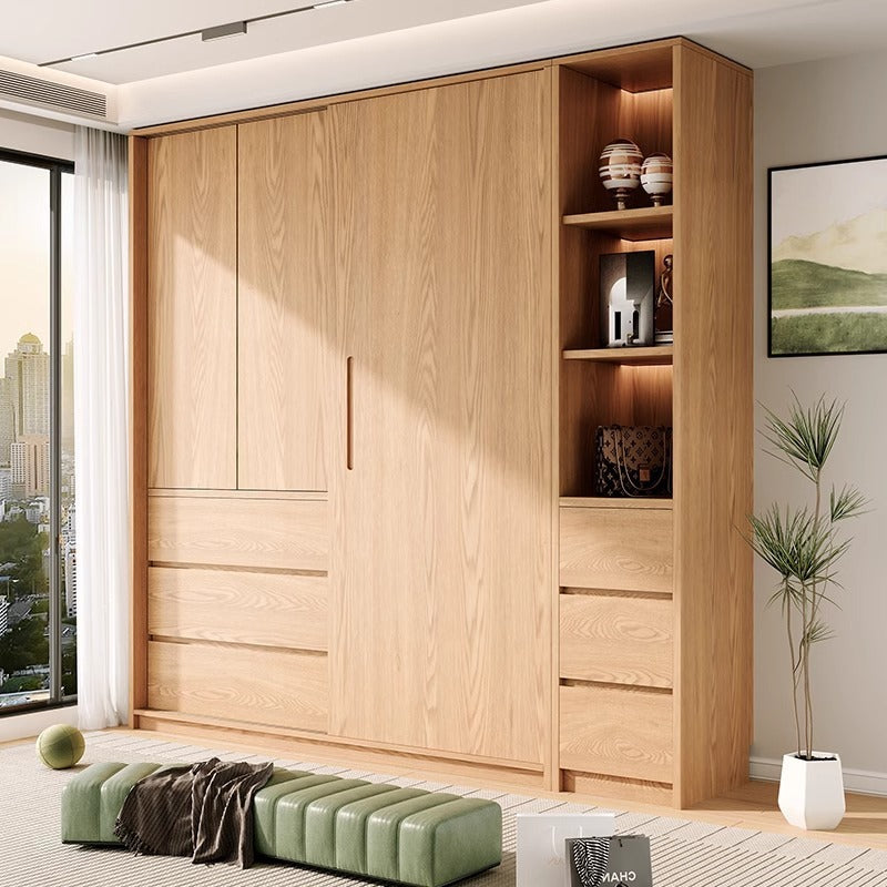 All Solid Wood North American ENF Grade Oak Sliding Door Wardrobe Master Bedroom Home Simple Modern Sliding Door Closet