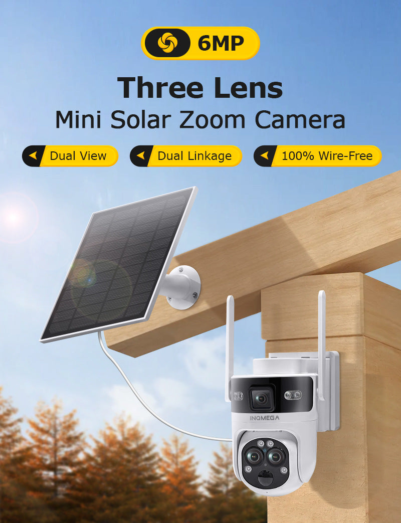 Manufacturer Private Model Outdoor4G Three-eye Solar Camera6MP High Definition Full Color1510x Zoom Solar Surveillance