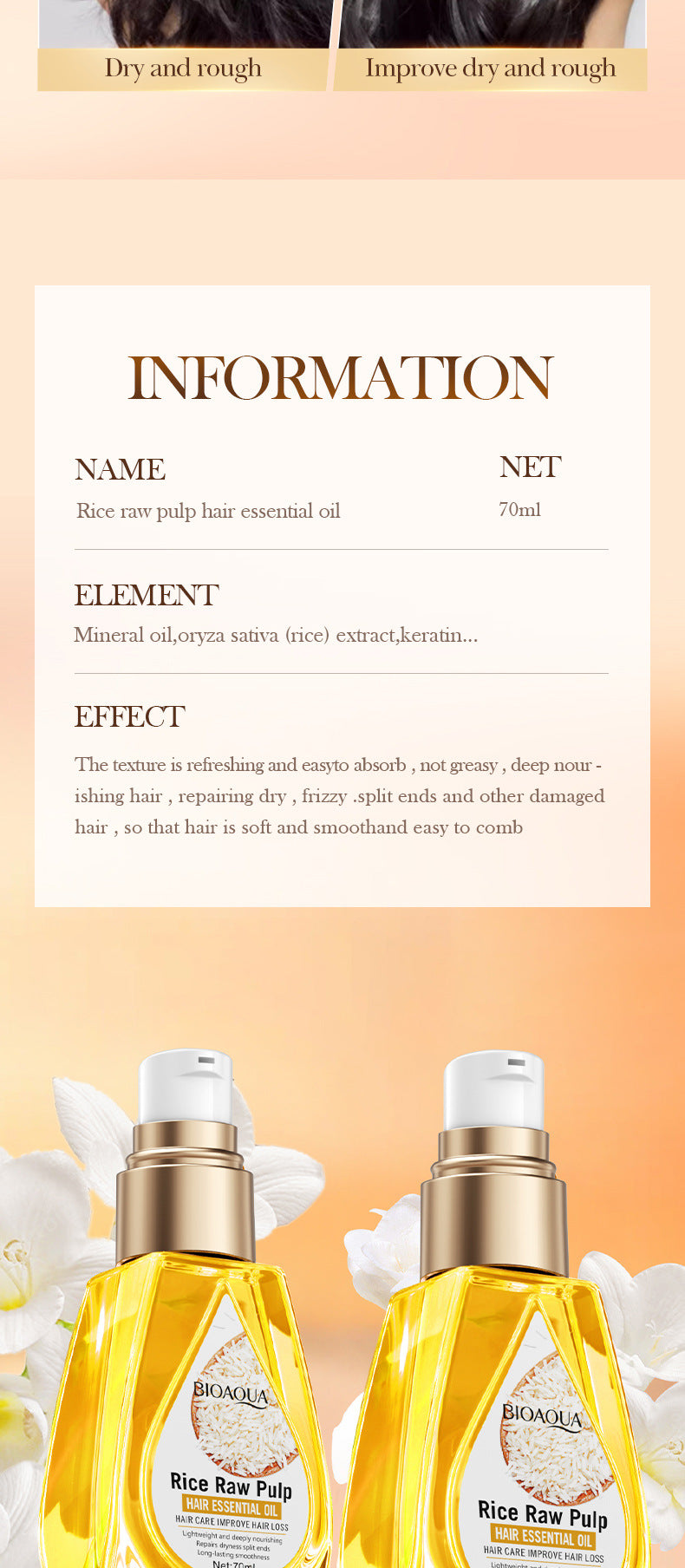 Rice Puree Hair Care Essential Oil70ml BIOAOUA Smooth Repair Conditioner  Wholesale