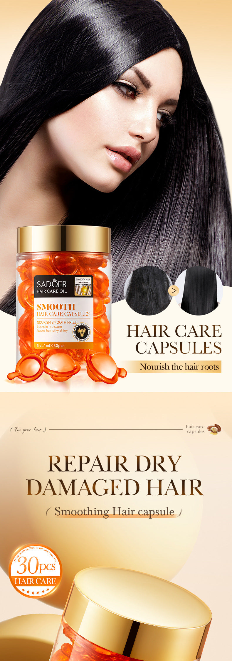 Nut Oil Hair Care Capsules SADOER Improve Frizz Essential Oil Capsule Conditioner  Wholesale