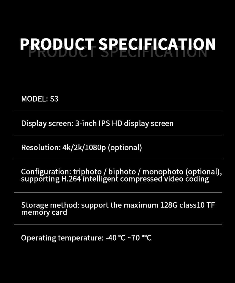 S4Driving Recorder Three-Record3Inch WIFI Vehicle-mounted surveillance night vision HD camera CarDvrCam