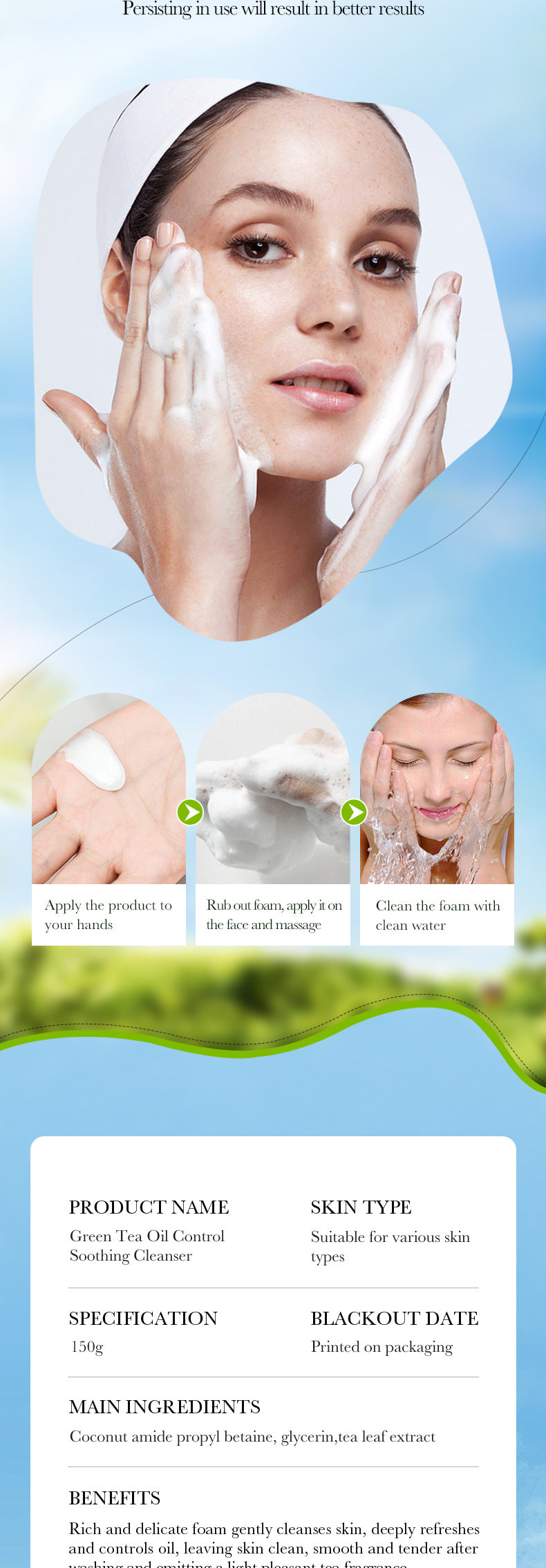 Facial Cleanser150g SADOER Green Tea Cleansing Peach Moisturizing Cleanser  Wholesale