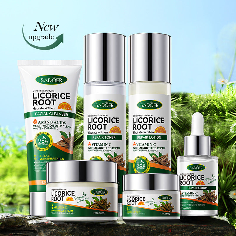 Licorice VC Skin care set SADOER Whitening, hydrating, skin rejuvenation, nourishing six-piece set for cross-border foreign trade wholesale