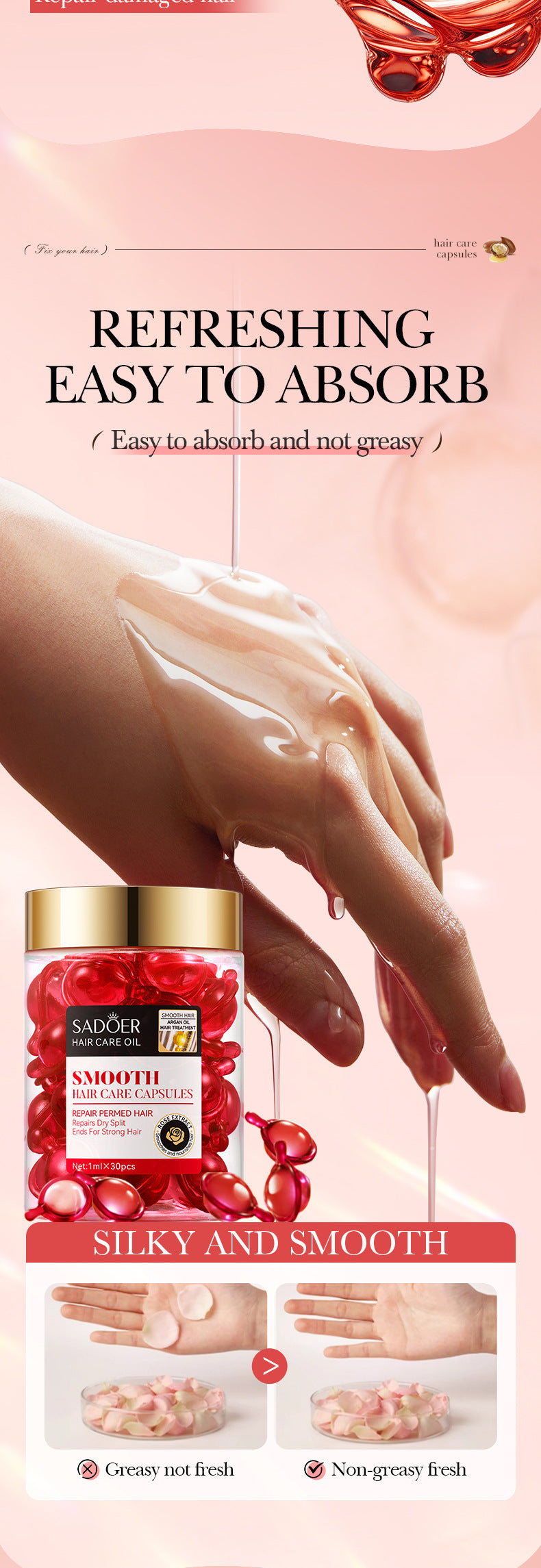 Nut Oil Hair Care Capsules SADOER Improve Frizz Essential Oil Capsule Conditioner  Wholesale