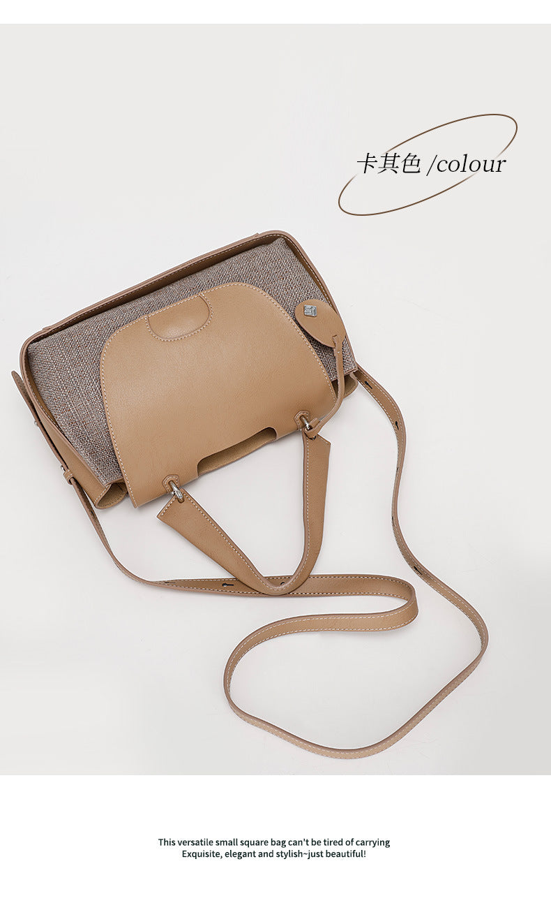 French-style Light Luxury New Niche Design Cowhide Stitching Handbag2024Crossbody Retro Small Square Bag