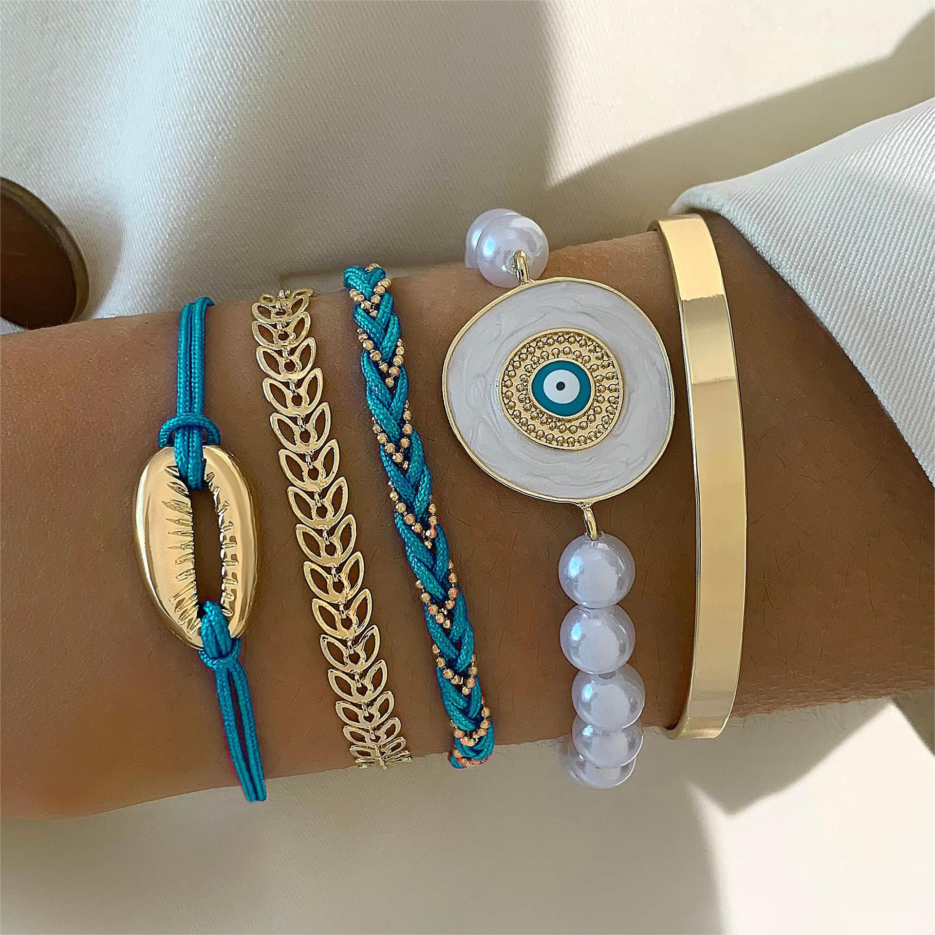 European and American Style Bracelet Bohemian Devil's Eye Bracelet Design Sense Inlaid Diamond Oil Drop Exaggerated Bracelet Set