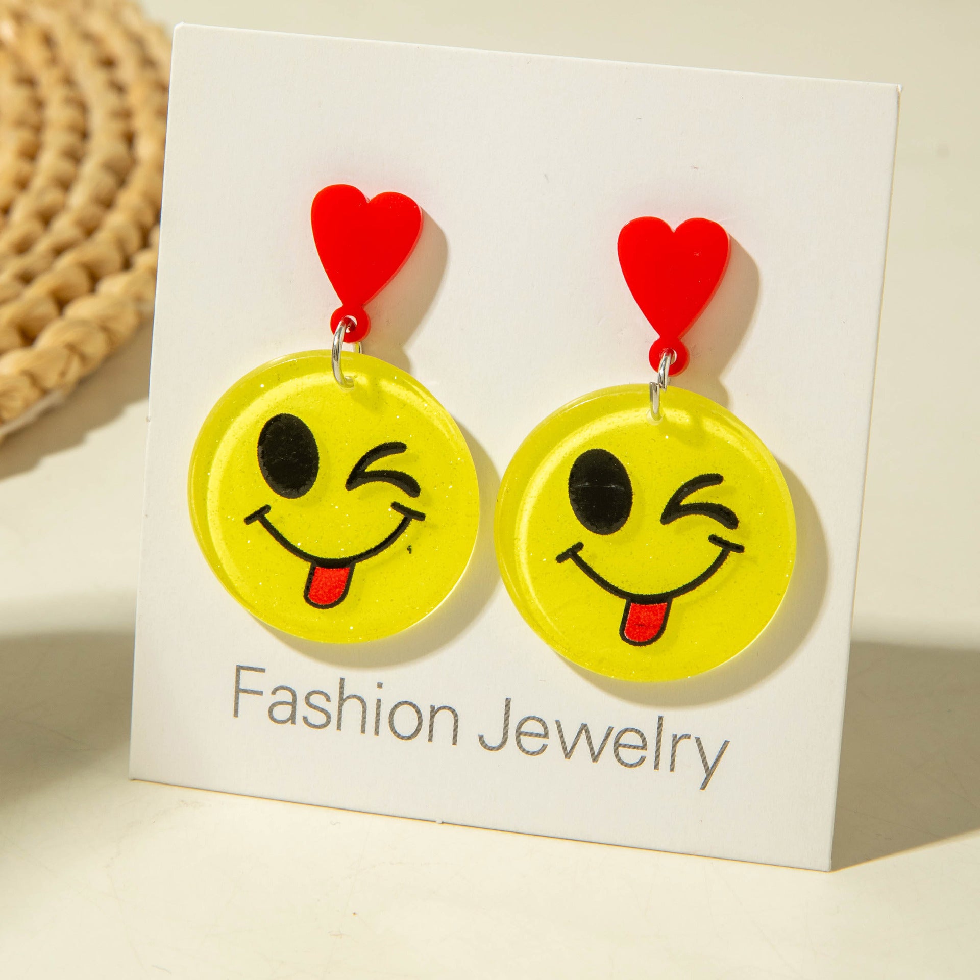 European and American Ornament Cartoon Round Smiley Yellow Earrings Cute and Unique earrings Jewelry Wholesale