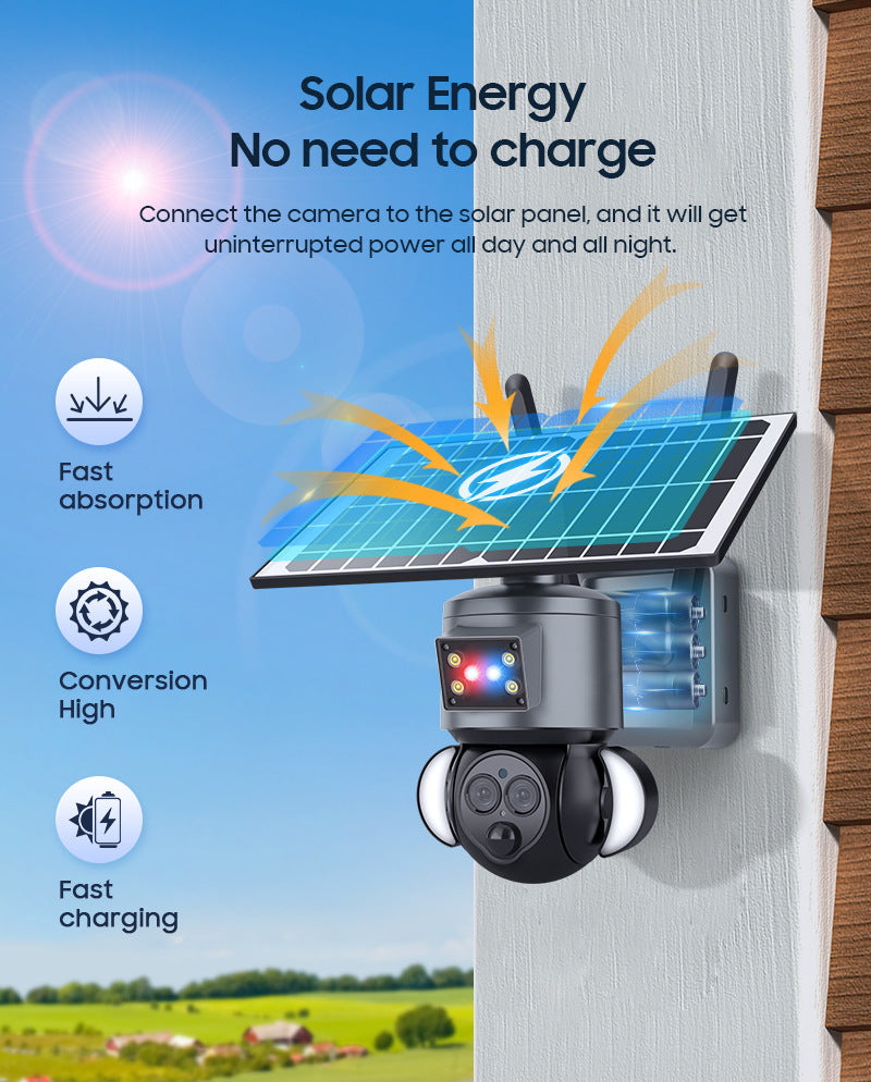 New Product12Binocular Hybrid Zoom Solar Camera Courtyard6MP High Definition Red and Blue Alarm Monitoring