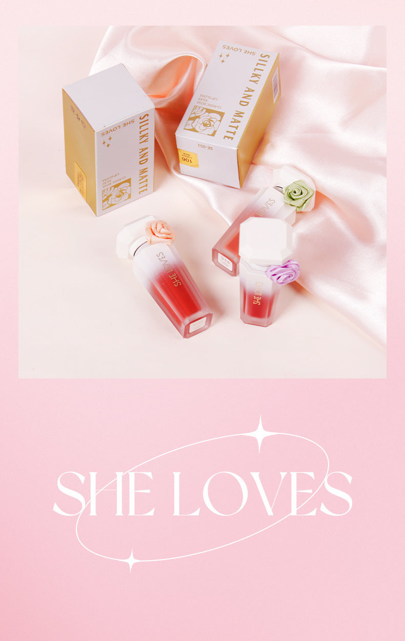 Europe and America SHELOVES Rose Matte Lip Glaze Long-lasting Non-stick Cup Non-fading Genuine Lip Gloss Makeup Wholesale