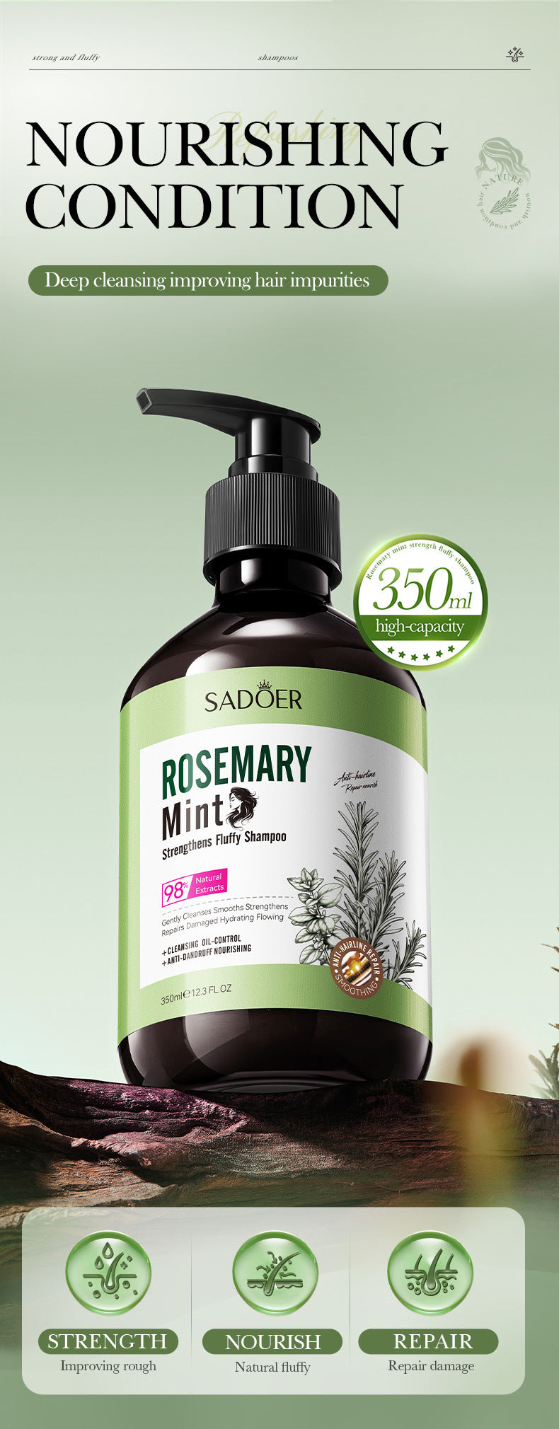 Mint Rosemary Fluffy Shampoo SADOER Strong Shampoo  Wholesale