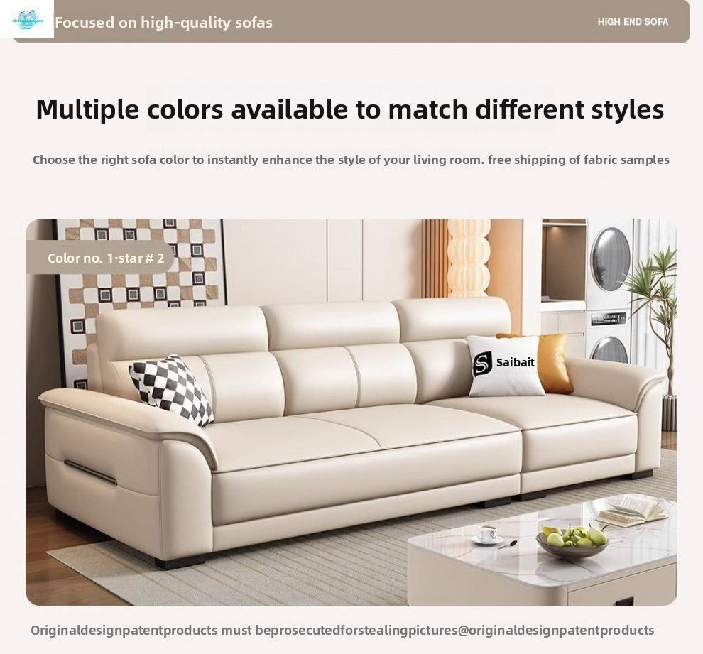 Modern Minimalist Nordic Genuine Leather Sofa Living Room Straight Three-Person Four-Person Sofa Small Apartment