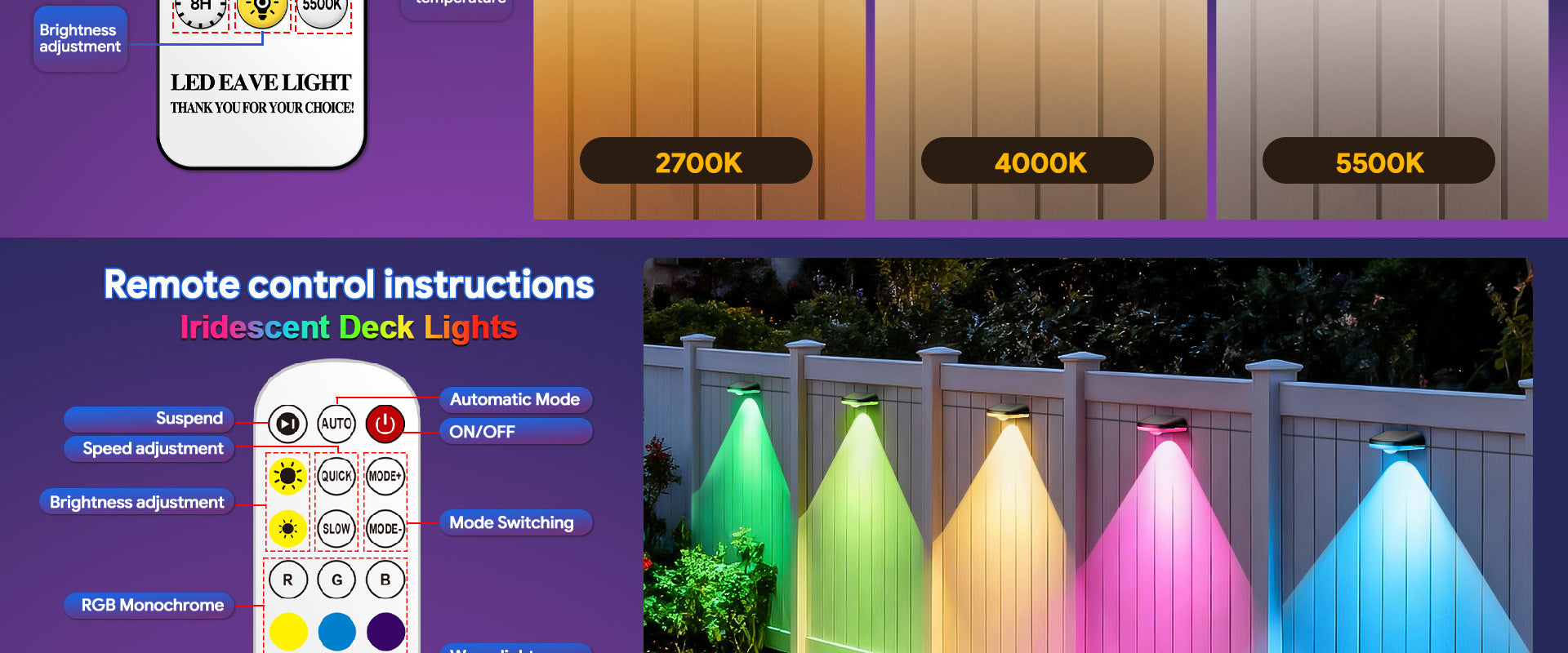 Bluetooth fence light RGBCW Iridescent Fence Light Wall Washer Light Fence Light Garden Light Waterproof Decorative Light