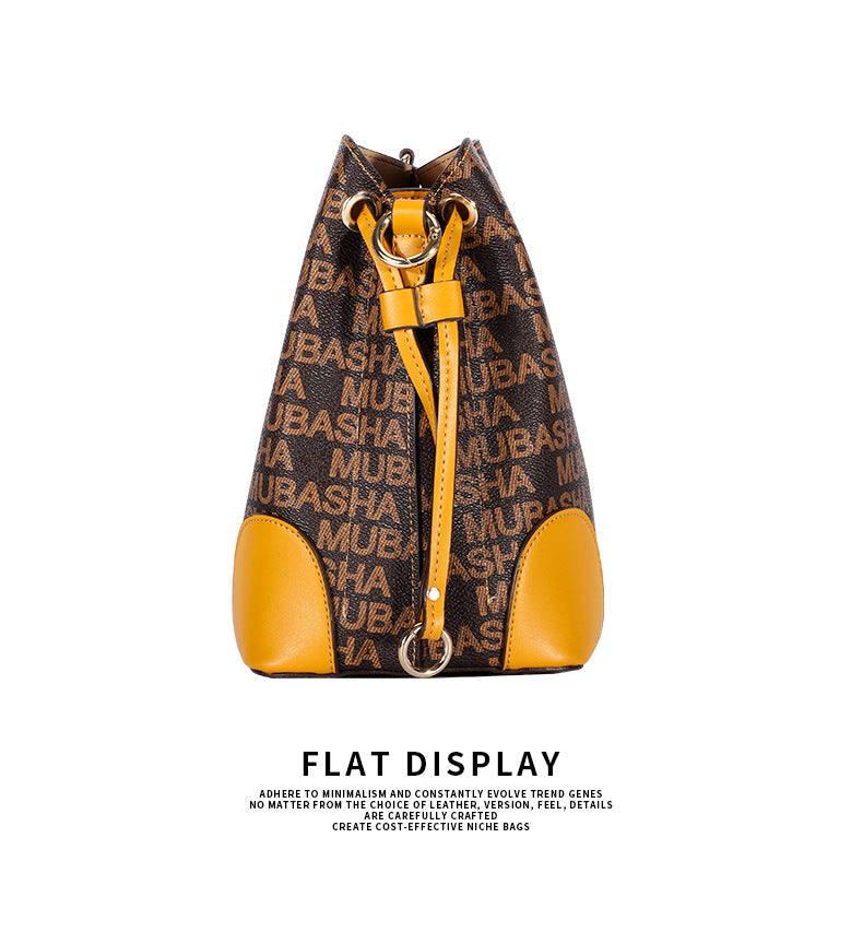 2024Summer New Trendy Fashion Vintage Bucket Bag Retro Style Single Shoulder Crossbody Printed Chain Handbag for Women