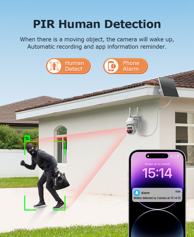 Factory Direct Sales4G Wireless solar camera with multi-zone coverage300Wanshuang Night Vision Garage Corridor Monitoring