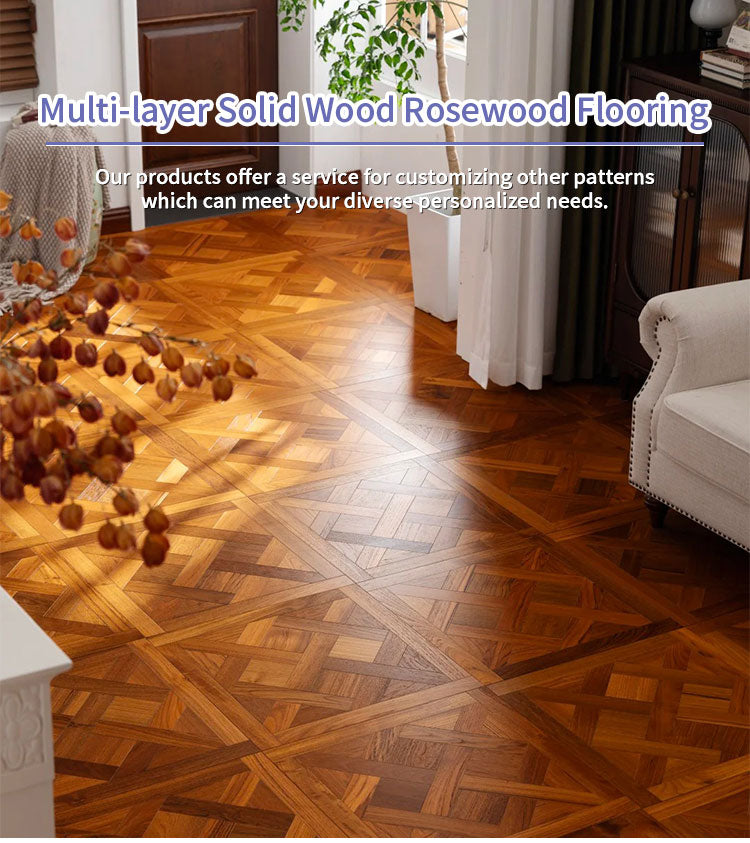 15mm Customizable Square Rosewood Parquet Wood Flooring | Multi-Layer Engineered Panels Outdoor Waterproof Luxury Premium
