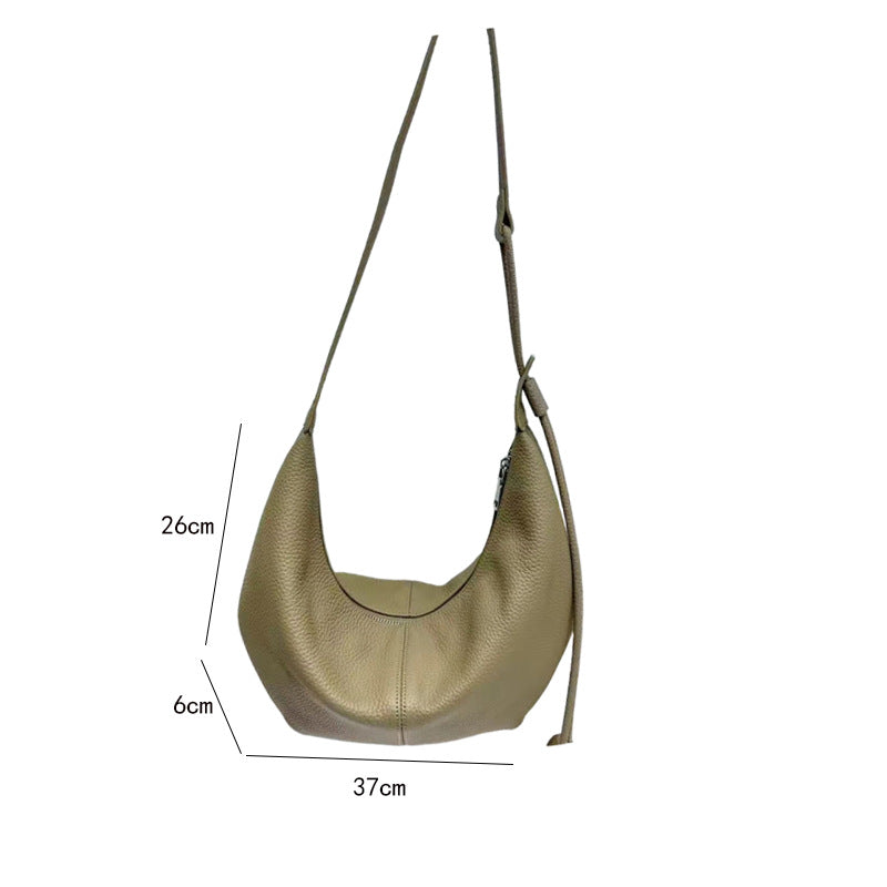 New Genuine Leather Underarm Bag Top Layer Cowhide Horn Dumpling Bag Simple Casual Versatile Single Shoulder Crossbody Bag