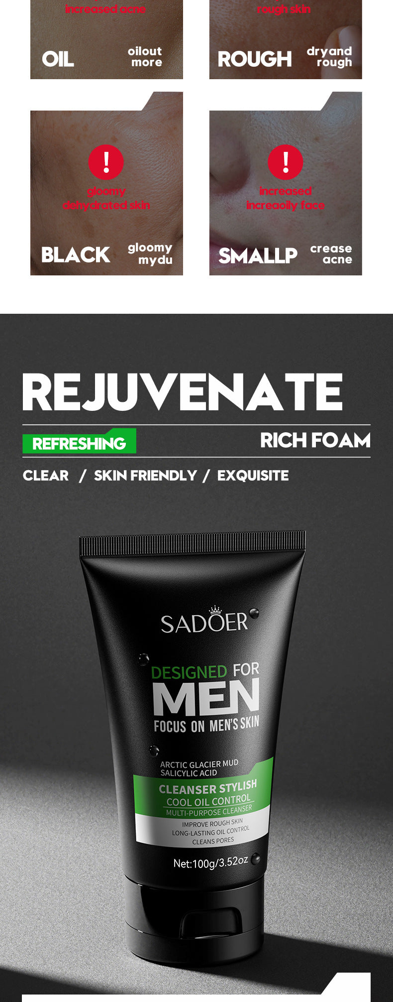 Men's Facial Cleanser100g Cool and Refreshing Men's Cleansing Face Wash for  Wholesale