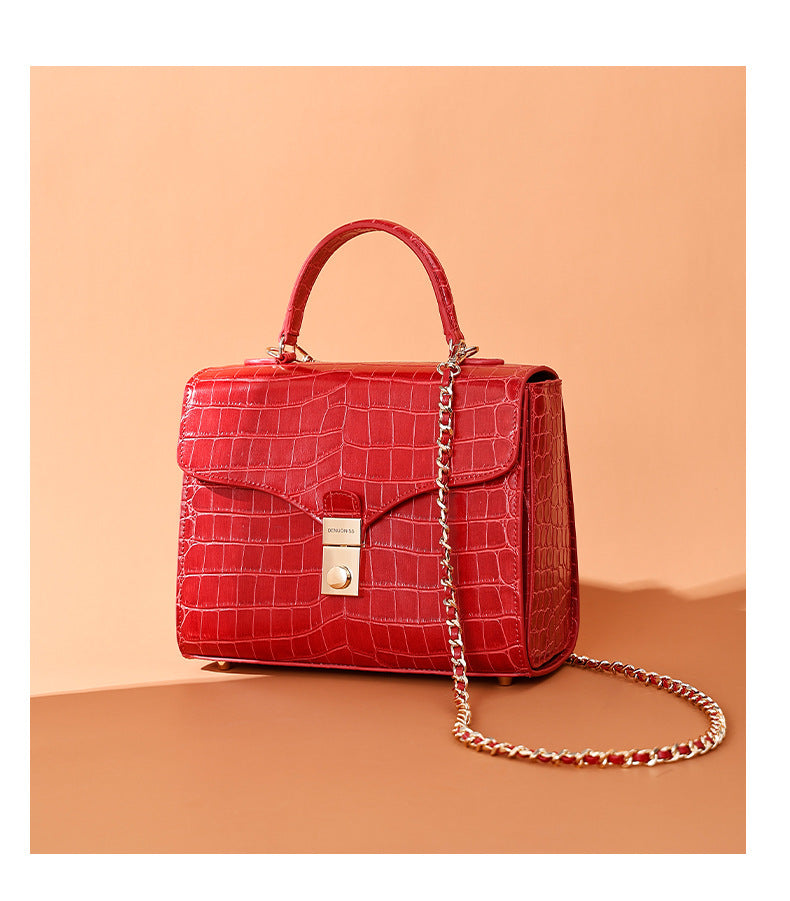 European and American Retro Small Square Bag Fashion Simple Handbag Crocodile Pattern Crossbody Kelly Bag Versatile Crossbody Bag Light Luxury Trend