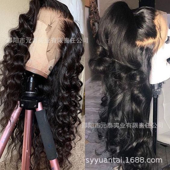 13*4Large Area Lace Hand-Crocheted European and American Fashion Women's Long Curly Wig Synthetic Long Curly Hair Wholesale