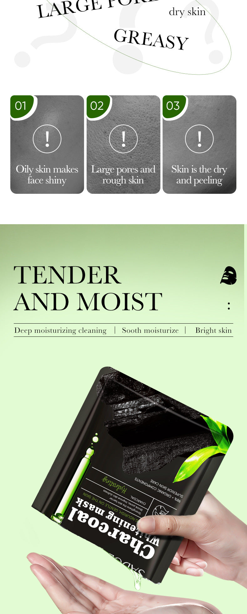Bamboo Charcoal Black Mask SADOER Whitening, hydrating, moisturizing, brightening face mask sheet  wholesale