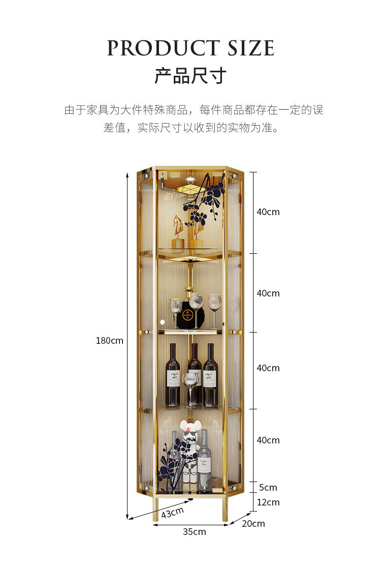 High-End Light Luxury Glass Corner Cabinet Modern Minimalist Living Room Wall Corner Cabinet Triangle Storage Cabinet Sideboard Wine Cabinet