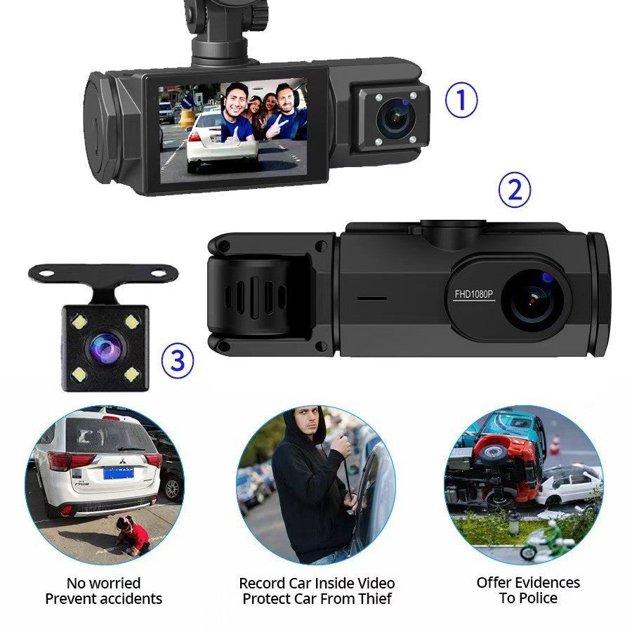 Hd1080P Driving Recorder with Three Lenses and Rearview Camera for Mobile Phone WIFI Car DVR
