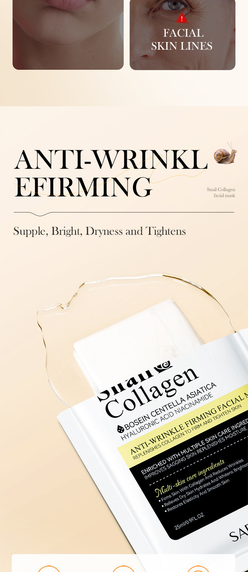 Snail Face Mask SADOER Collagen anti-wrinkle firming delicate skin mask  wholesale
