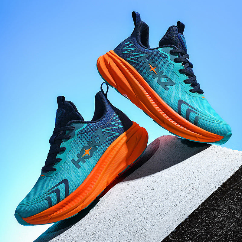 Foreign Trade New Running Shoes for Men and Women, Mesh Breathable Lightweight Cushioned Non-Slip Marathon Shoes for Long Distance Running and Jogging Training