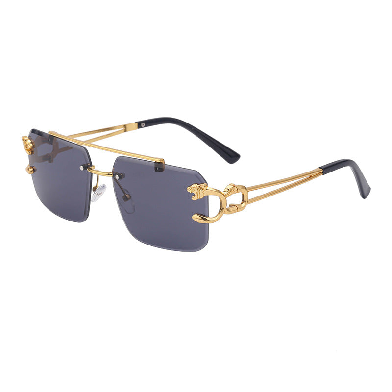 European and American Retro Double Bridge Sunglasses for Men Fashion Leopard Rimless Cut Edge Sunglasses for Women Wholesale shades
