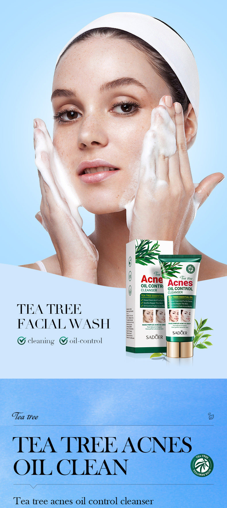 Tea Tree Facial Cleanser100gSADOER Deep Cleansing Moisturizing Refreshing Cleanser  Wholesale