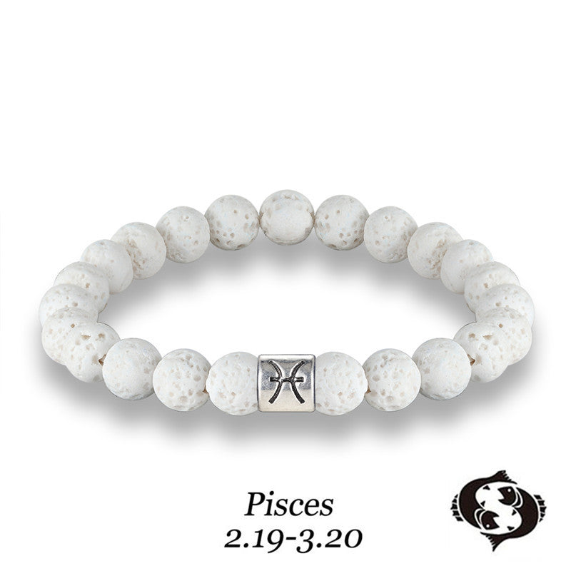 White Volcanic Stone Zodiac Bracelet Couple Holiday Gift Bracelet Scorpio Aquarius Pisces Twelve Zodiac Bracelet