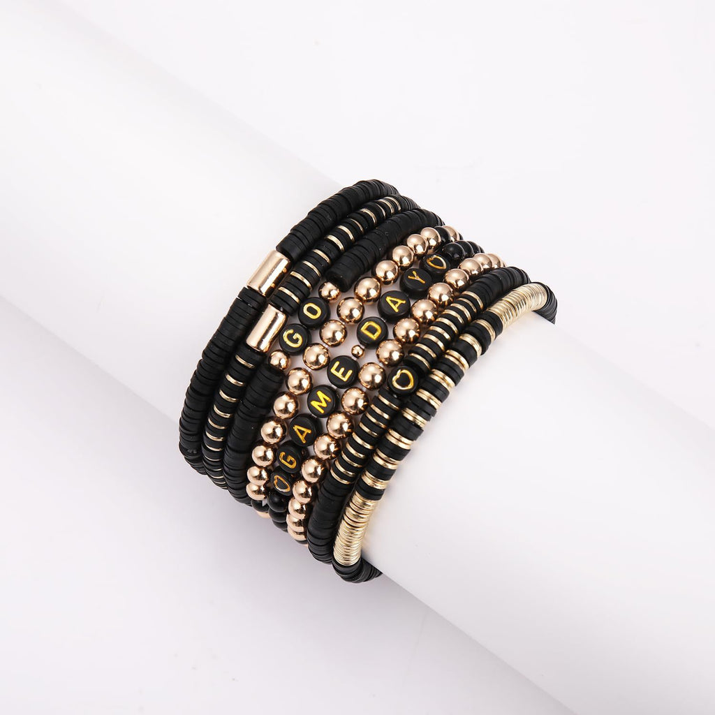 American Competition Day Soft Clay Bracelet for Women Elastic Jewelry with Gold Beads Game Day Alphabet Soft Clay Bracelet Set