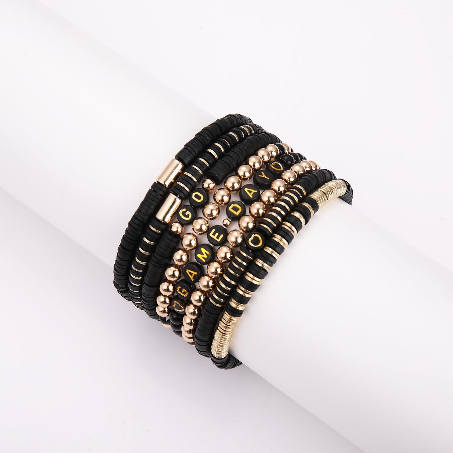 American Competition Day Soft Clay Bracelet for Women Elastic Jewelry with Gold Beads Game Day Alphabet Soft Clay Bracelet Set