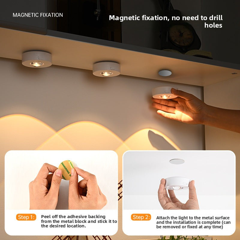Charging led Cabinet Light Magnetic Suction Wine Cabinet Wardrobe Light Remote Control RGB Ice Hockey Light Wiring-Free Large Cat Eye Light