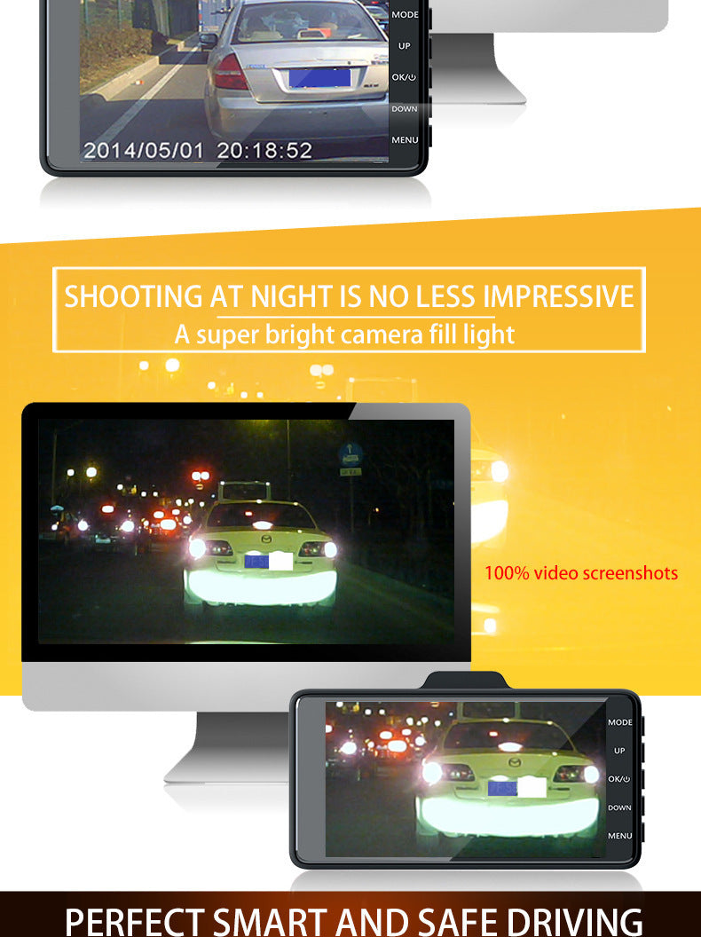 Car HD1080P Touch Screen4Dual Lens Front and Rear Dual Recording Dash Cam with Rear View Camera