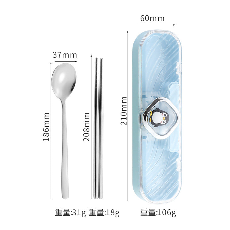 304Stainless Steel Tableware Student Cartoon Portable Tableware Set Work Outdoor Fork Spoon Chopsticks Three-piece Set