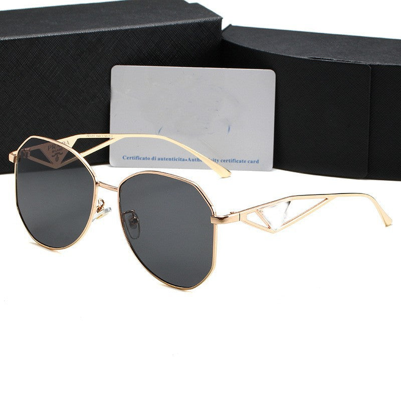 PR Home gold Triangle Logo Glasses Frame Women Irregular Large Frame Natural Trendy Glasses Unisex Sunglasses57Couple
