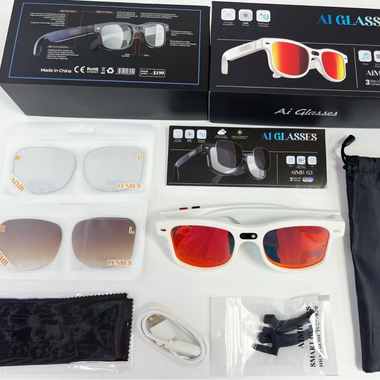 G1Smart Glasses80010000 Pixel Camera Local Storage Audio and Video Recording Function Free Ai Real-Time Translation