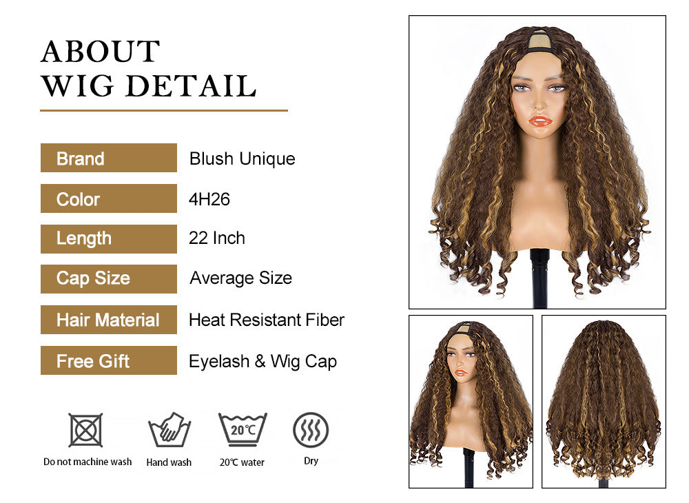 YAKI Straight Hair with Curly Ends Synthetic Wig V High-Temperature Fiber Wig with Hollow Top