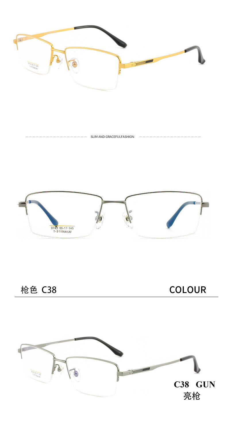 Men's Half-Frame Glasses Business Simple Glasses Frame New Men's Metal Frame Trendy Men's Square Large Frame