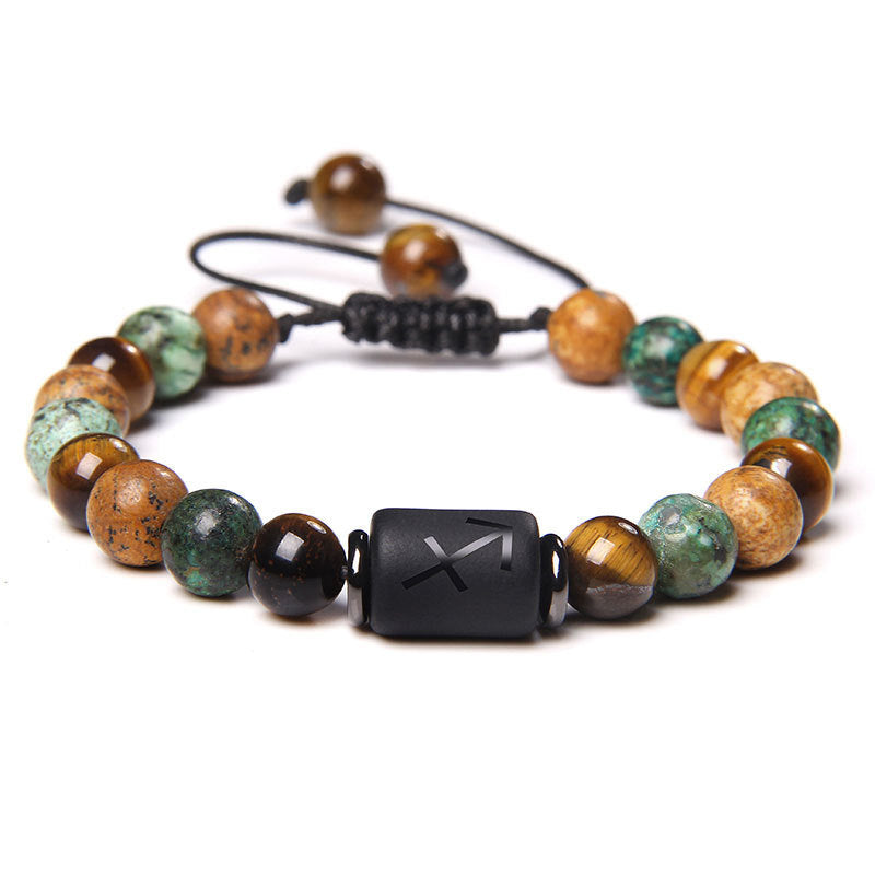 Constellation Friendship Woven Bracelet Natural Stone Spacer Stretchable Bracelet African Pine Tiger Eye Twelve Constellation Bracelet