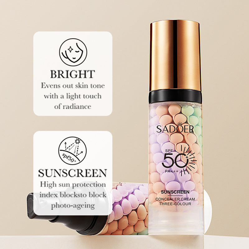 Makeup SADOER Three-color Rainbow Primer Brightening Skin Tone Sunscreen Makeup Base  Wholesale