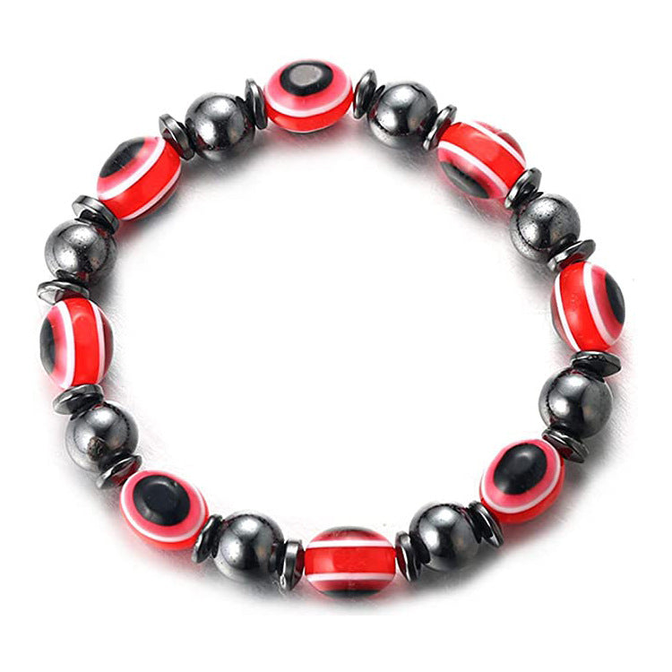 Black Gallstone Eye Bracelet Women's Gift Hematite Spacer Bracelet8mm Beaded Stretch Devil's Eye Bracelet