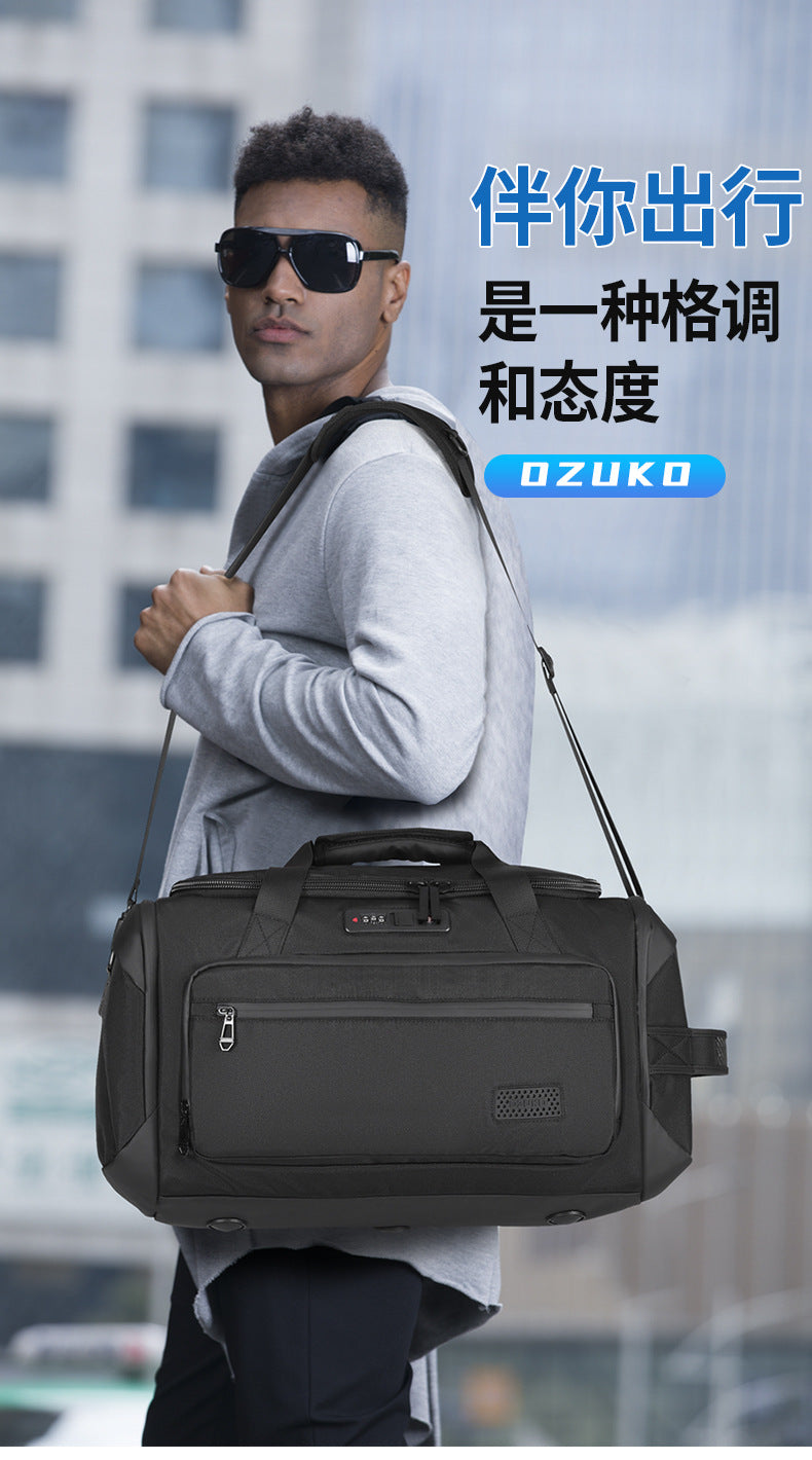 OZUKO Travel Bag Fitness Handbag Large Capacity Dry Wet Separation Can Be Inserted Into The Trolley Short Distance Business Trip Sports Men's Bag
