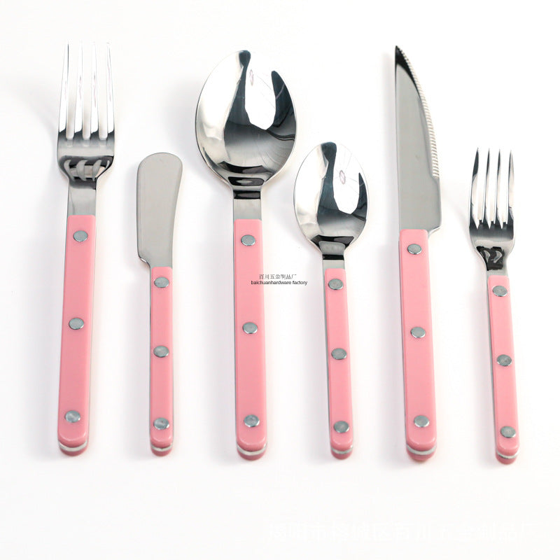 304Mirror Western Tableware Set ABS Handle Butter Knife Fork Spoon Clip Handle Steak Dessert Spoon Fork Plastic Handle