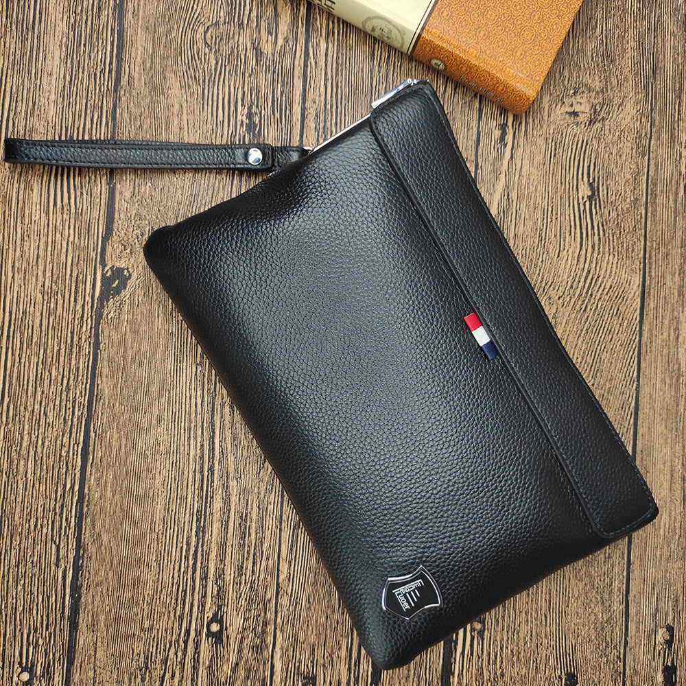 Business Commuting Genuine Leather Clutch Bag for Men, Casual Large Capacity Top Layer Cowhide Men's Handheld Wallet Phone Bag