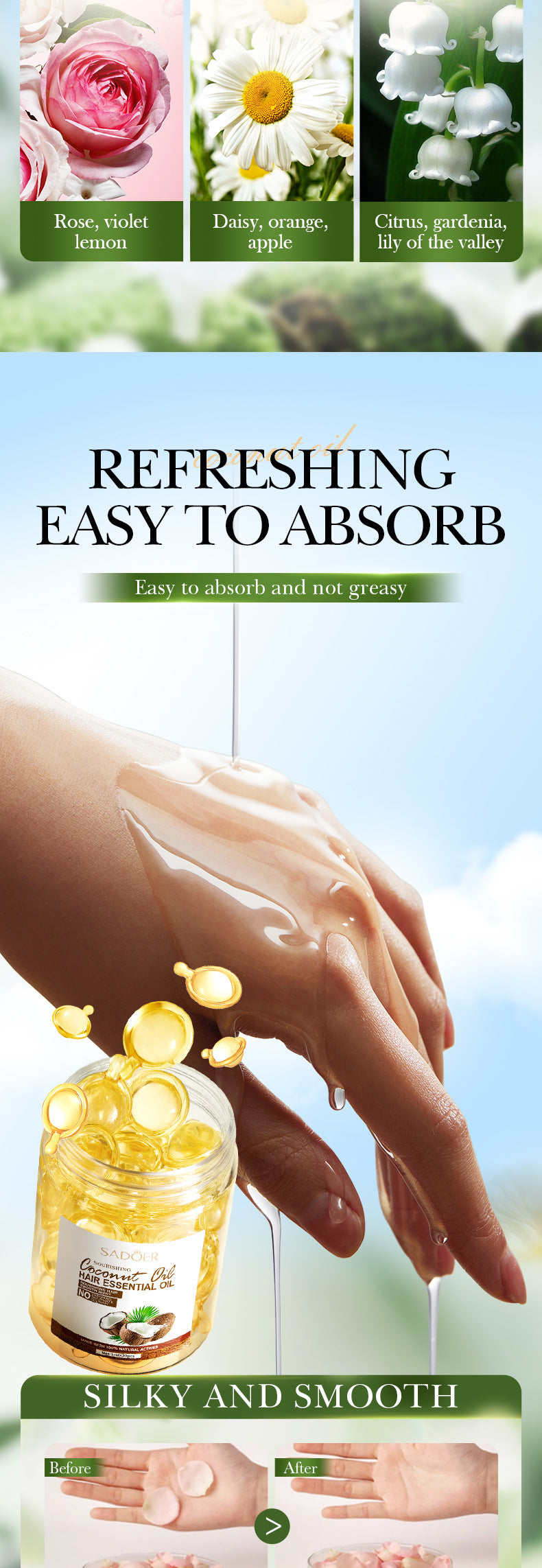 Coconut Oil Smooth Conditioner SADOER Nourishing and Smooth Hair Care Essential Oil Capsules  Wholesale