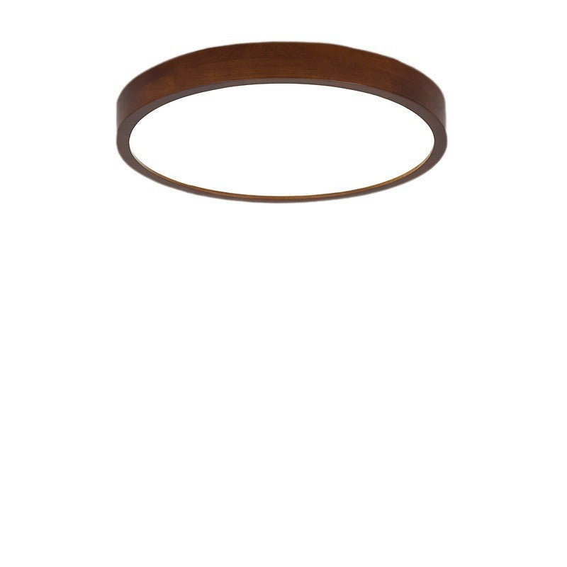 New Chinese Style Ceiling Light for Bedroom, Round Modern Simple Walnut Color Solid Wood Nordic Room LED Lamp