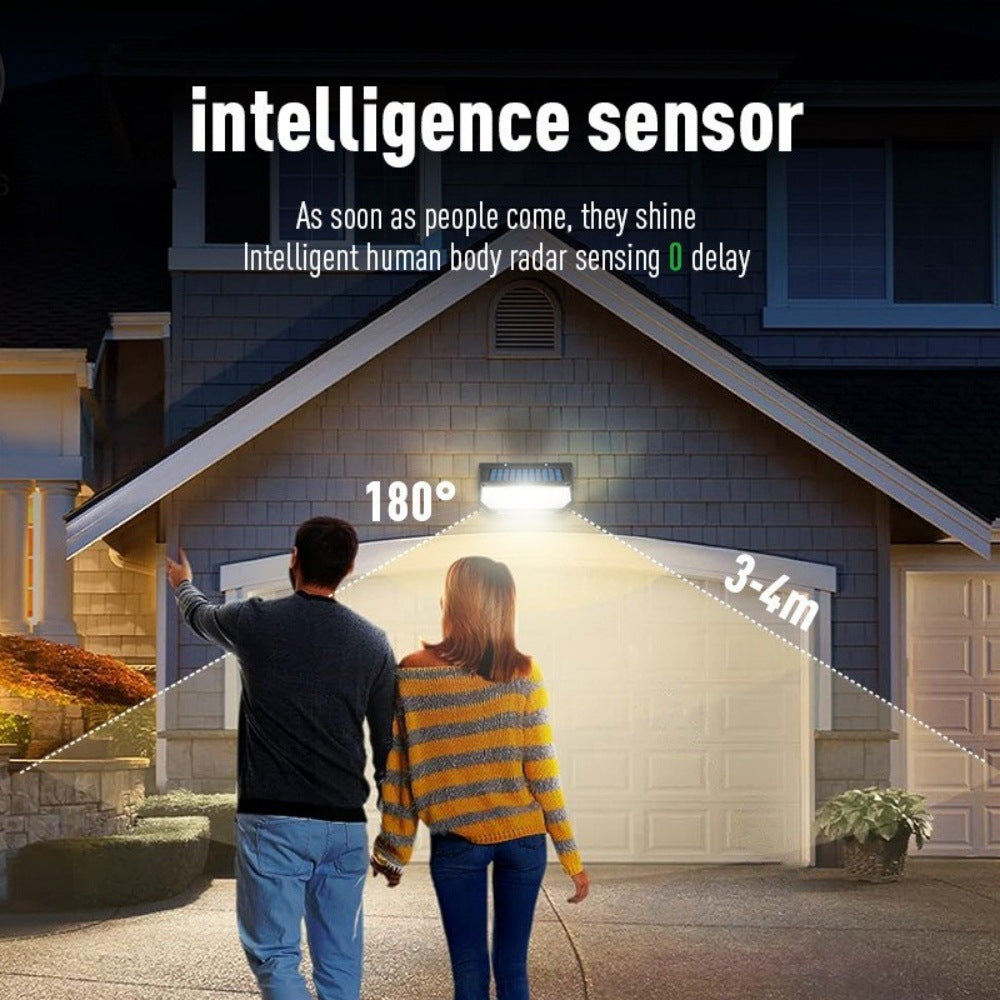 New Solar Light Human Body Sensing Wall Light Five Sides LED Lamp Waterproof light red and blue flashing solar street light