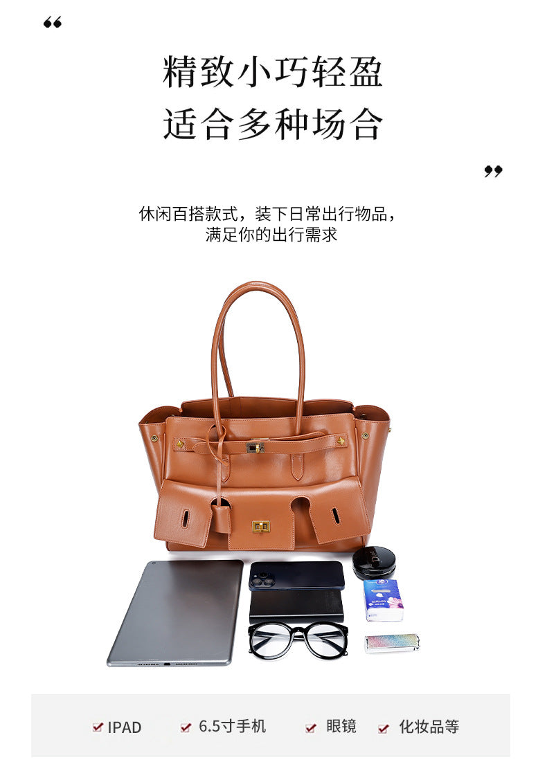 European and American Retro Large Capacity Commuter Tote Bag for Women, Fashionable Women's Bag with High-end Feel, Single Shoulder Underarm Handbag